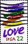 02 08 2020 Divnoe Stavropol Territory Russia postage stamp USA 1985 Love colorful brush strokes and a inscription love