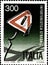 02.11.2020 Divnoe Stavropol Territory Russia the Postage Stamp Italy 1984 Road Safety Accident Damaged Road Sign