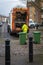 02/18/2020 Portsmouth, Hampshire, UK A bin man loading rubbish trash or garbage onto a rubbish truck or garbage truck