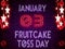 03 January, Fruitcake Toss Day, neon Text Effect on bricks Background