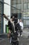 04-18-2015 Lingotto Fiere in Turin, Italy, Torino Comics, Post apocalyptic warrior cosplayer