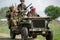 05/09/2018 Kiev, Ukraine, reconstruction of the events of the Second World War, British paratroopers attacking on a jeep