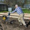 05/25/2012. Russia. Nikolsky. The farmer plows the ground with a motor-block. Plowing the grou