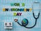 05 JUNE wooden block calendar globe and stethoscope with WORLD E