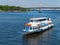 06/06/2020. Ukraine. Kiev. River tourist pleasure boat sailing along the river