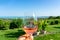 06.08.2019. - Csopak, Hungary: Drining rose wine over Lake Balaton in Csopak Hungary at St. Donat winery with nice view