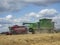 07.26.020 Russia, Bryansk region. Two agricultural harvesters are harvesting. Agricultural machinery for harvesting. Agriculture
