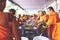 07 december 2018, Thep Khunakon Road, Na Mueang, Chachoengsao, Thailand, Monks recept alms at University for Monks