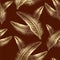 076_Perot pattern. Seamless background of gold feathers on a brown background