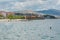 08-15-2015, Trogir, Croatia. Abandoned shipwreck washed ashore spoiling Adriatic Sea coastline.