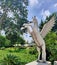 08 Aug 2020 Tangail, Bangladesh: White statue of a riding winged horse PEGASUS near SP park, Tangail