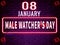 08 January, Male Watcher's Day, neon Text Effect on bricks Background