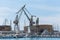 08 MAY 2019, Trogir, Croatia. Port cranes