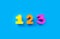 1 2 3 numbers isolated on a blue background. banner, bright toy, learning