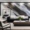 1 A chic, modern living room with a mix of white and black finishes, a low sectional sofa, and a large, statement art piece5, Ge