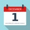 1 December. World aids day. Vector flat daily calendar icon. Dat