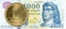 1 forint coin against 1000 hungarian forint bank note