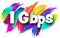 1 Gbps paper word sign with colorful spectrum paint brush strokes over white