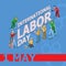 1 May greeting card. Illustration of Labor Day. Isometric icons.