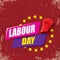 1 may Happy labour day vector label with strong protest fist in the air on vintage red background. vector happy labor