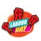 1 may Happy labour day vector label with strong protest fist in the air on vintage red watercolor stricket background