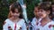 1 SEPTEMBER, 2019 - KYIV, UKRAINE: Portrait of smiling ukrainian schoolgirls