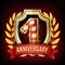 1 Year Anniversary Banner Vector. One Age, First Celebration. Shining Gold Sign. Number One. Laurel Wreath. For Business