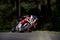 10-05-2021 Lithuania, Kaunas MotoGP rider, Motorcyclist ride in corner. Road in forest