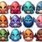 10 cartoon dragon egg icons each separated by blank space.