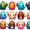 10 cartoon dragon egg icons each separated by blank space.