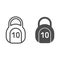 10 kilogram kettlebell line and glyph icon. Strength vector illustration isolated on white. Weighing outline style