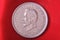 10 Litai historic Lithuania silver coin  on the red background