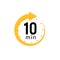 10 minutes clock quick number icon. 10min time circle icon