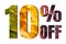 10% off discount promotion sale poster, ads. Autumn sale banner with green, yellow and red leaves on white background.