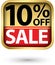 10% off sale golden label with red ribbon,vector illustration