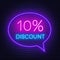 10 percent discount neon sign on brick wall background
