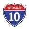 10 route sign icon. Vector road 10 highway interstate american freeway us california route symbol