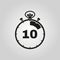 The 10 seconds, minutes stopwatch icon. Clock and watch, timer, countdown symbol. UI. Web. Logo. Sign. Flat design. App.