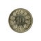 10 swiss rappen coin 2008 obverse isolated on white background