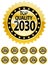 10 Top quality certificates 2020-2030 badge set, edittable vector illustrations