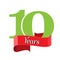 10 year anniversary logo with red ribbon. Flat style vector