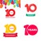 10 year anniversary number logo vector with balloon or ten guaranty warranty business icon, 10th birthday jubilee celebrating