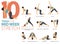 10 Yoga poses or asana posture for workout in Mid-Week Stretch concept. Women exercising for body stretching. Fitness infographic.