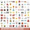 100 activity excellence icons set, flat style