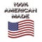 100% American Made vector with waving American flag. Products made in the US are a source of pride for Americans