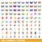 100 animal icons set, cartoon style