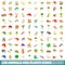 100 animals and plants icons set, cartoon style