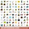 100 antiterrorism icons set, flat style