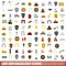 100 archaeology icons set, flat style