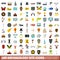 100 archaeology site icons set, flat style